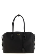 Front view of the black Prada leather tote bag