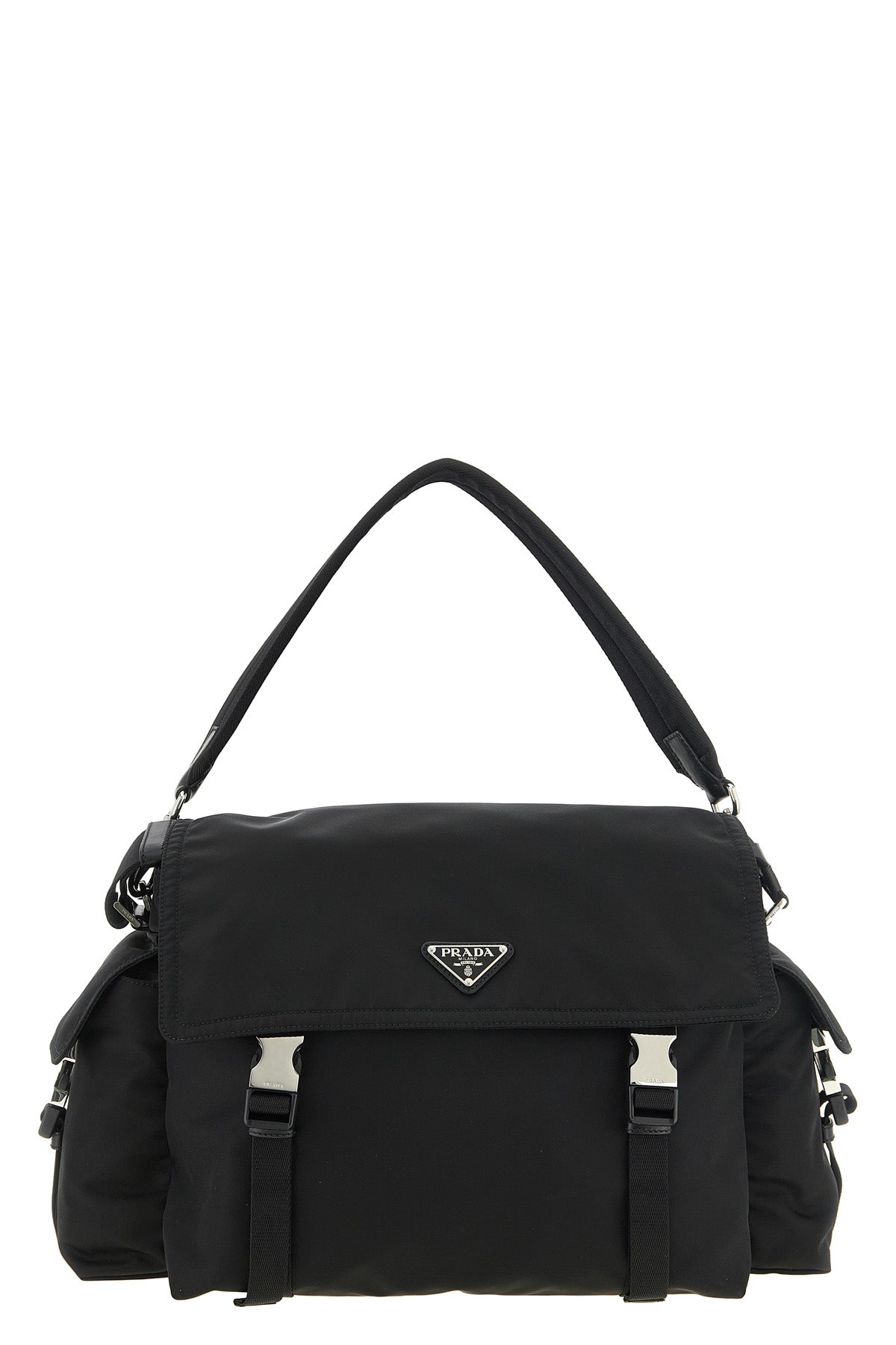 Prada Shoulder Bag - Front view in black Re-Nylon