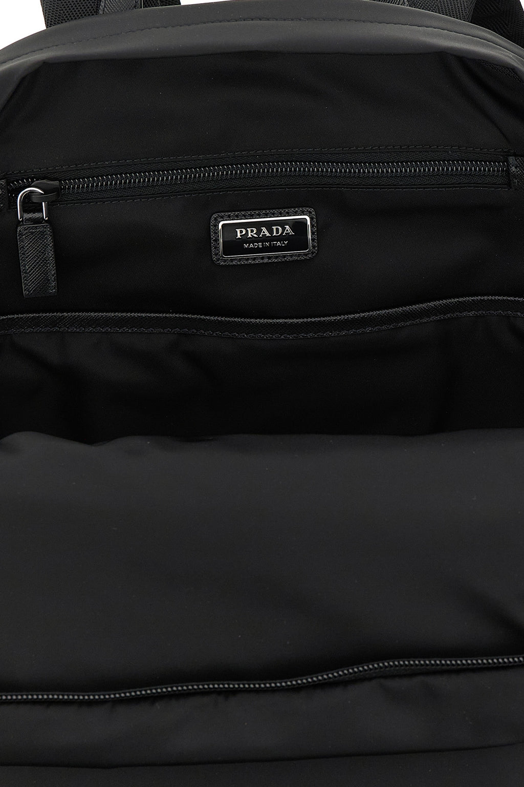 Prada Re-Nylon backpack interior with metallic logo plaque