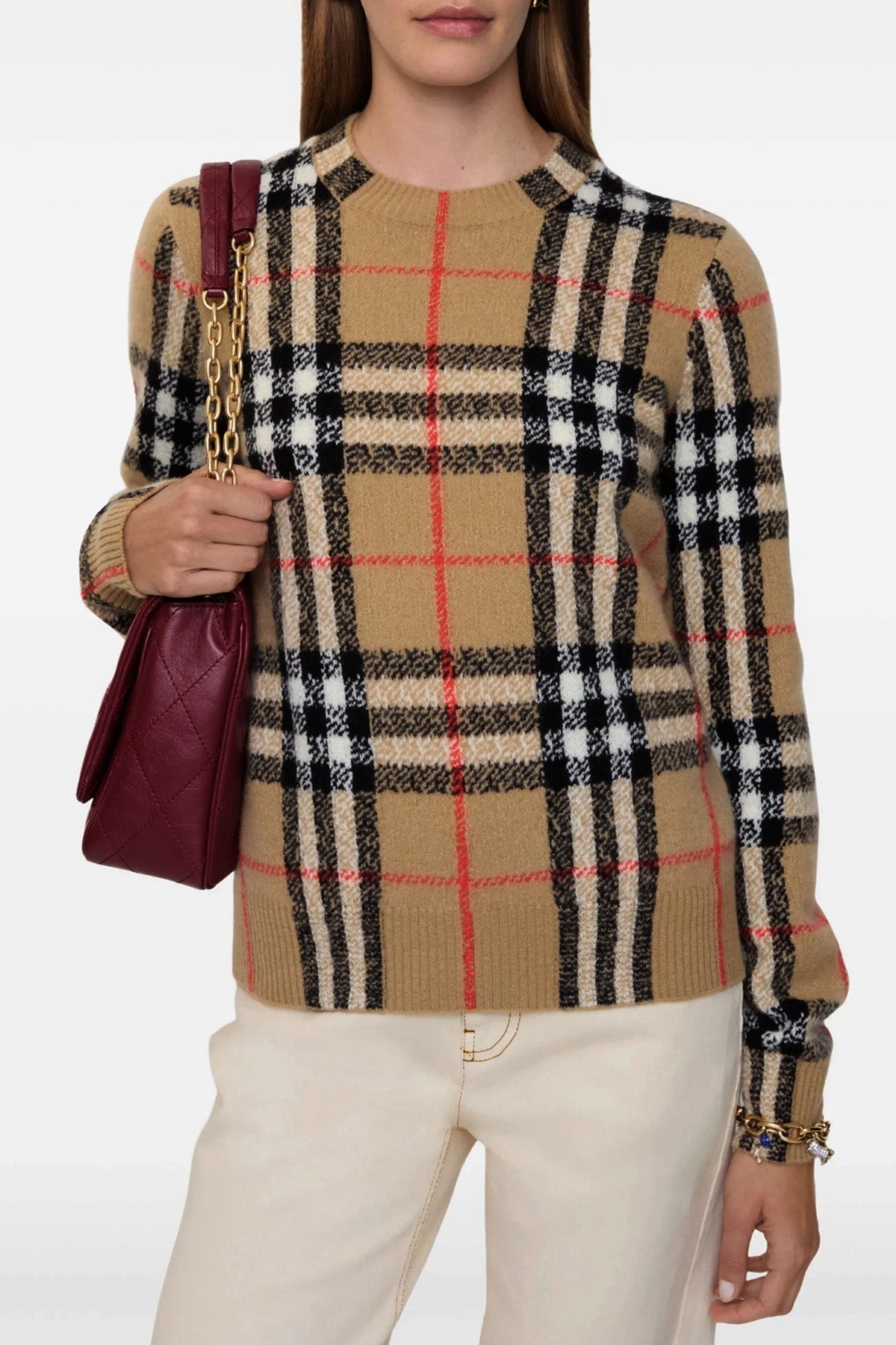 Burberry Maille - Détail du motif à carreaux jacquard
