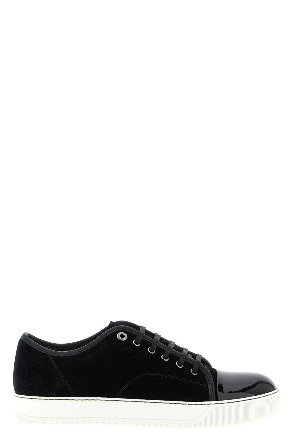 Profile view of black LANVIN DBB1 suede sneaker