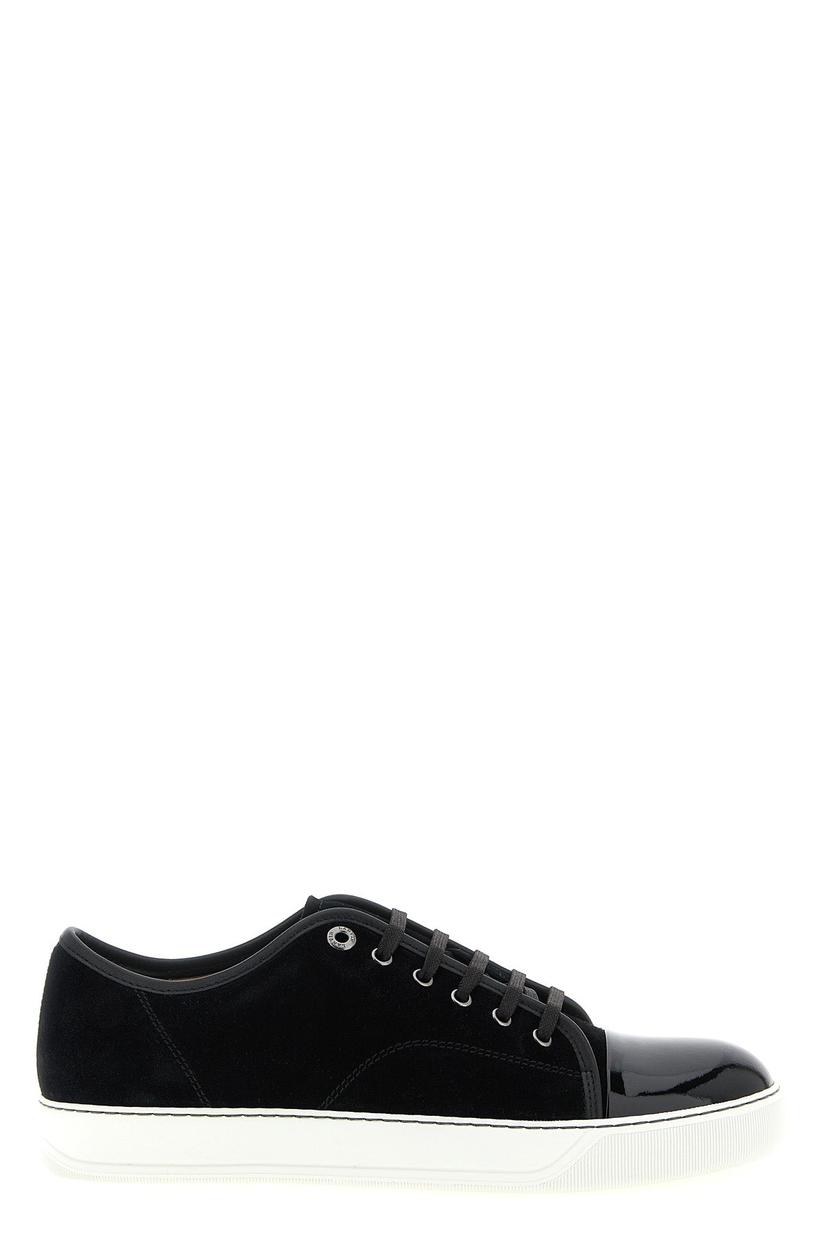 Profile view of black LANVIN DBB1 suede sneaker