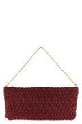 Pochette NAGHEDI Gala en satin grenat tissé, vue de face avec bandoulière chaîne