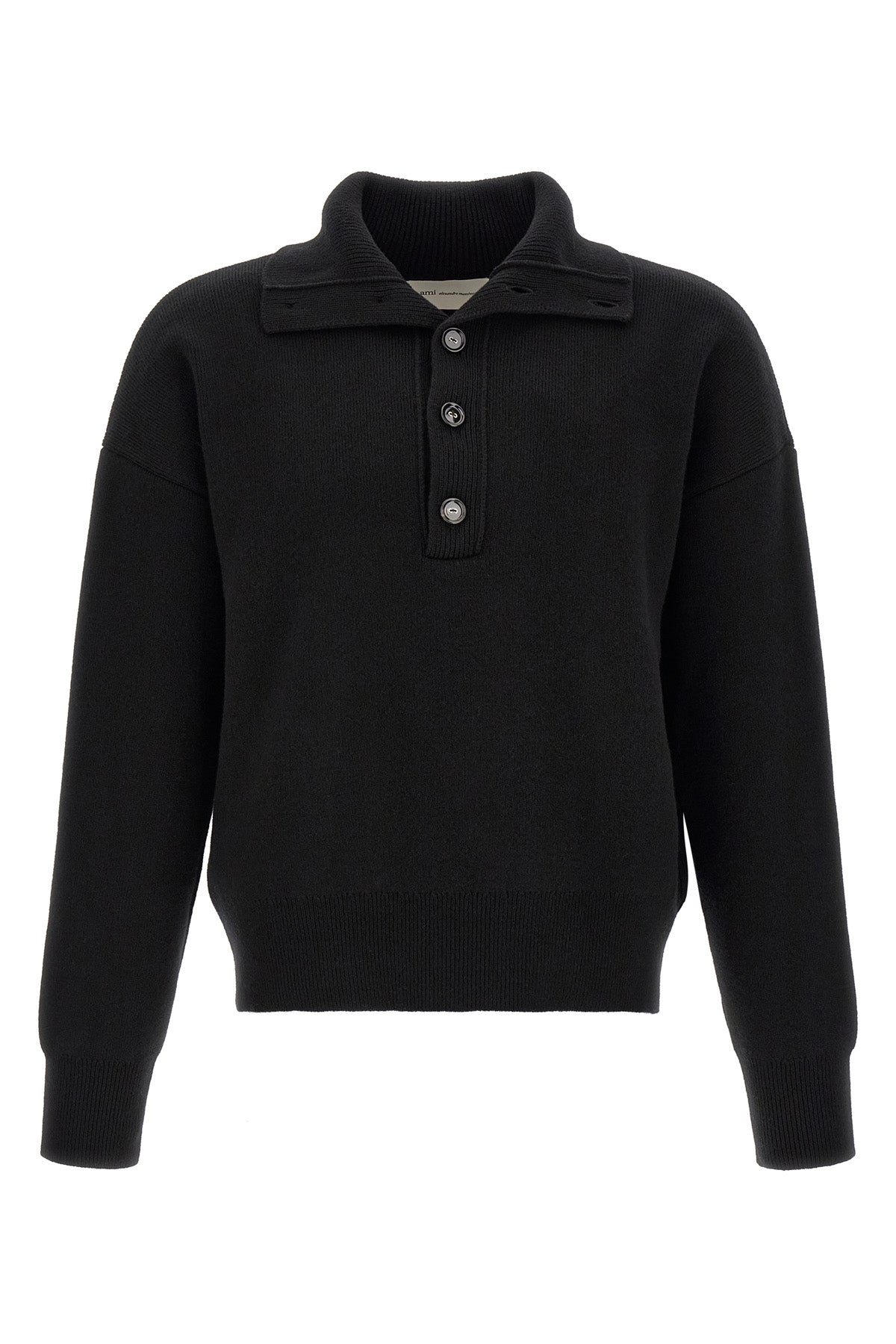 AMI PARIS Pullover - Vorderansicht mit hohem Knopfkragen
