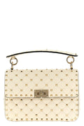 Borsa a spalla Valentino Garavani Rockstud Spike in pelle avorio trapuntata